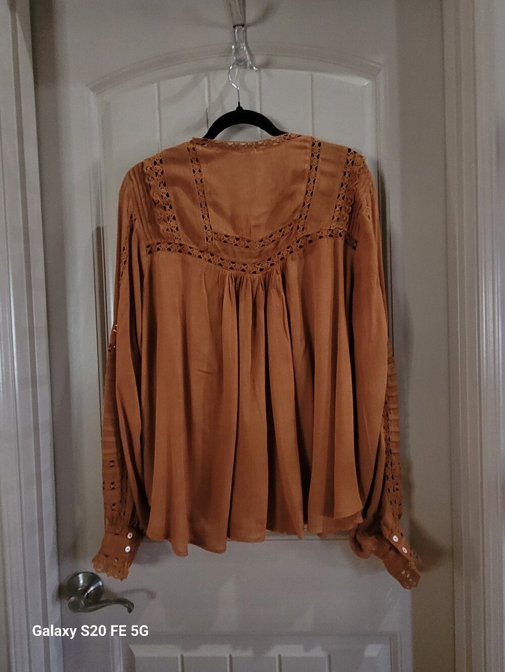 Boho Lace-Trim Peasant Blouse - Rust - Picture 2 of 6